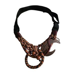 Handcrafted Carolyn Tanner Designs Inc. Black & Brown Woven Belt With Decorative